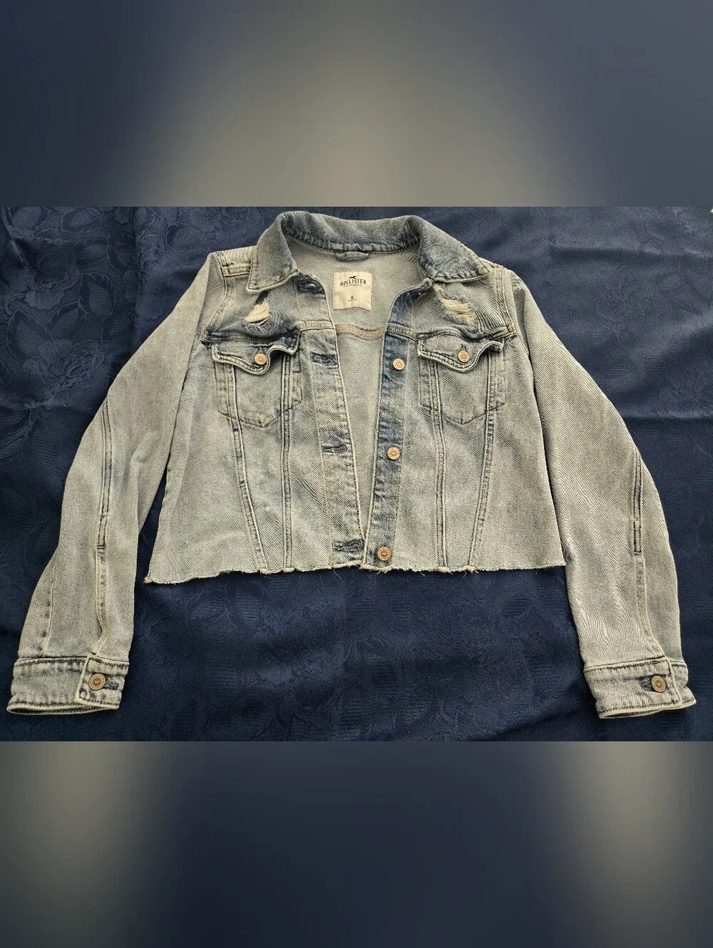 Hollister Light Wash Distressed Denim Crop Jacket